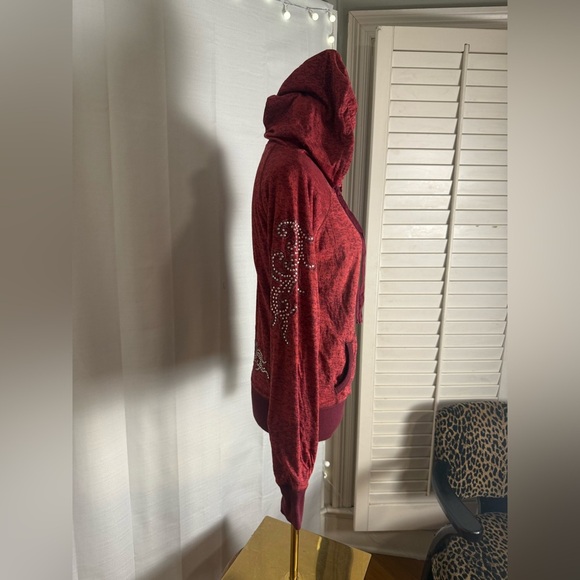 Cruel Zip-Up Hoodie Red Burnout Rhinestone Embellished Size M - Picture 10 of 11